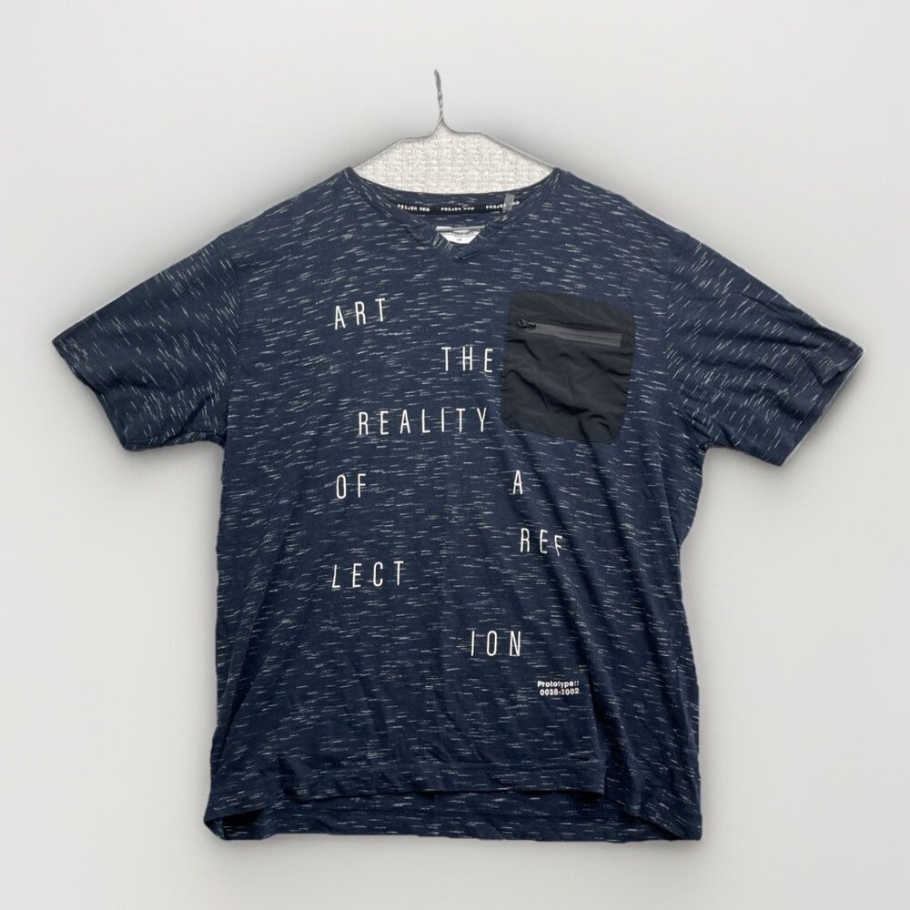 Projek Raw Pocket Tee Logo AOP Shirt Y2K Soft V-neck Men Sz L Navy Blue